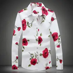 Красная 3d яркая Цветочная модная эксклюзивная рубашка с длинными рукавами, весна 2019, новая качественная хлопковая мягкая удобная мужская