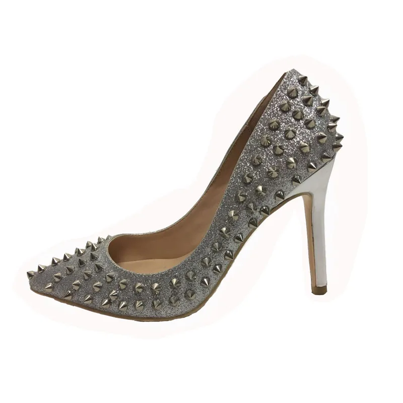 2018 Women Sequined Cloth Rivet Pumps Pointed Toe Spike High Heels Slip-on Shoes Sexy Office Lady Pumps Gold Silver Grey 2018 Women Sequined Cloth Rivet Pumps Pointed Toe Spike High Heels Slip-on Shoes Sexy Office Lady Pumps Gold Silver Grey
