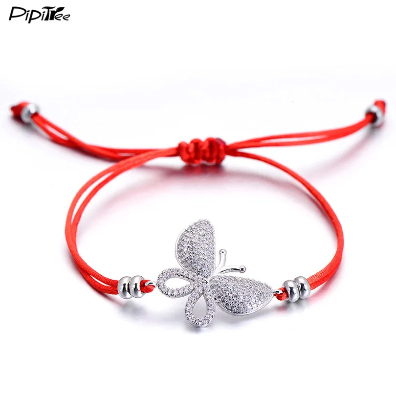 

Pipitree Luxury Big Butterfly Bracelet with Micro CZ Stone Full Pave Handcrafted Red String Bracelets & Bangle for Women Jewelry