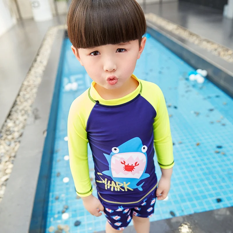 Children Boys Swimming Suit Fashion Cartoon Kids Boy Swimwear Set 3Pcs Tops+Pants+Cap Baby Boys Swimsuit Swimming Bathing Suit