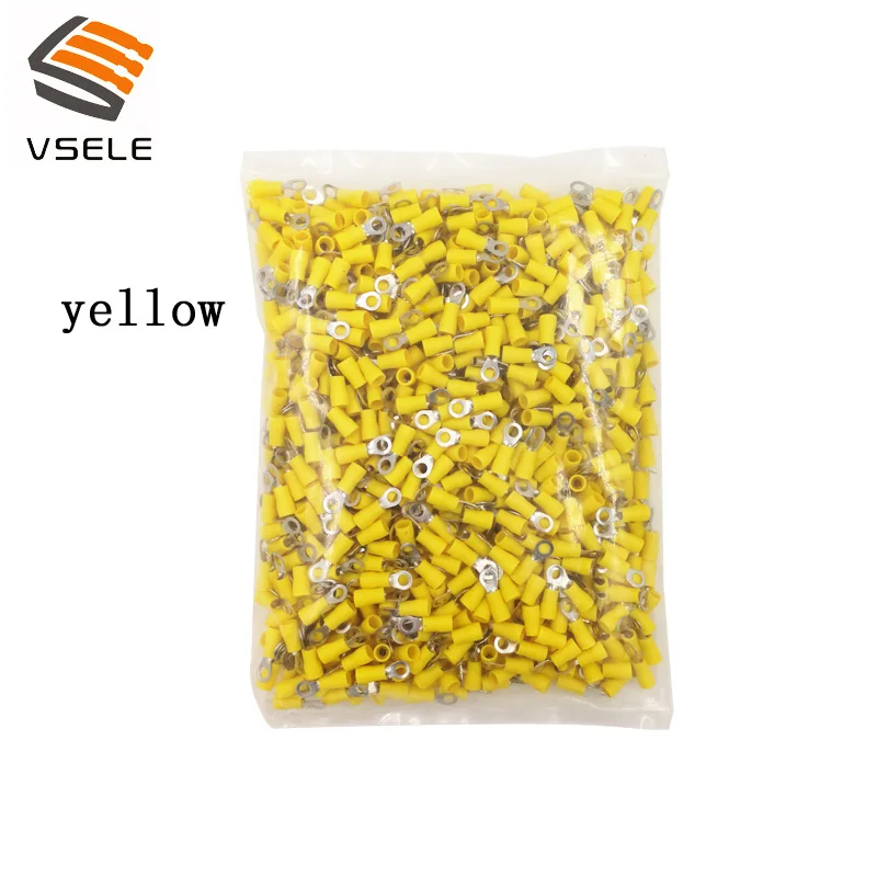 VSELE 1000 шт./упак. кольцо обжимной изоляции RV2-4 для 1,5-2.5mm2 жильный кабель для диаметр шнека 4,3 мм разъем - Цвет: RV2-4 yellow
