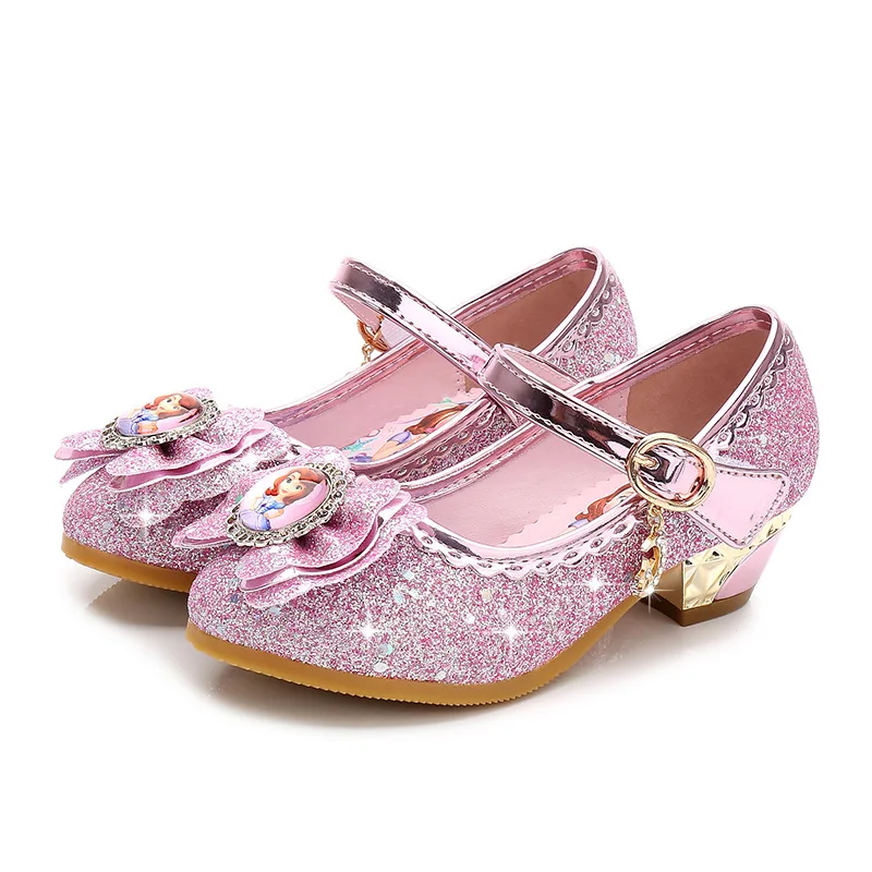 Весна-Осень, новая детская обувь на высоком каблуке, Корейская обувь принцессы для девочек, тонкие туфли Sophia, обувь с кристаллами для маленьких девочек, 24-36