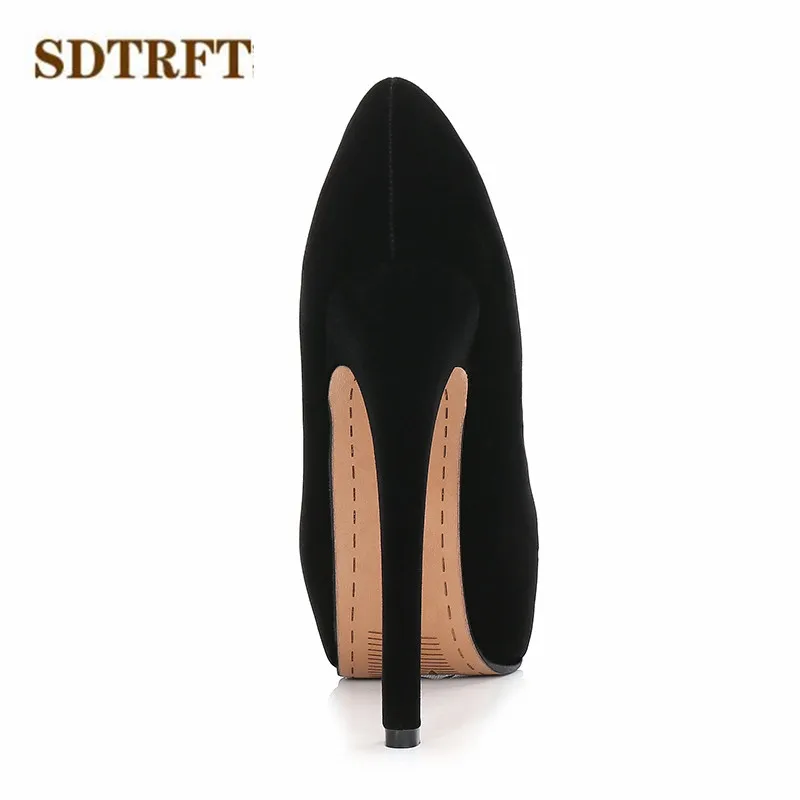 SDTRFT zapatos mujer Spring/Autumn 2018 Fashion Stilettos 11/14cm Thin High-Heeled party Flock shoes woman crossdresser pumps