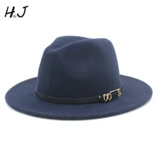 Шерсть для женщин и мужчин зима осень Outback Fedora Шляпа с широким джазования с полями церковный Крестный отец шапка модный пояс