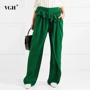 

VGH Casual Loose Summer Solid Chiffon Women's Pants High Waist Loose Zipper Full Length Wide Leg Pant Female Fashion New 2020
