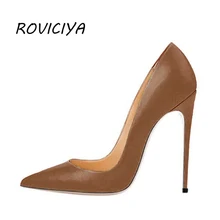 Mulher de salto alto sapatos femininos bombas 12 cm sapatos stilettos para mulher couro do plutônio sapatos de casamento marrom nu preto yg001 roviciya
