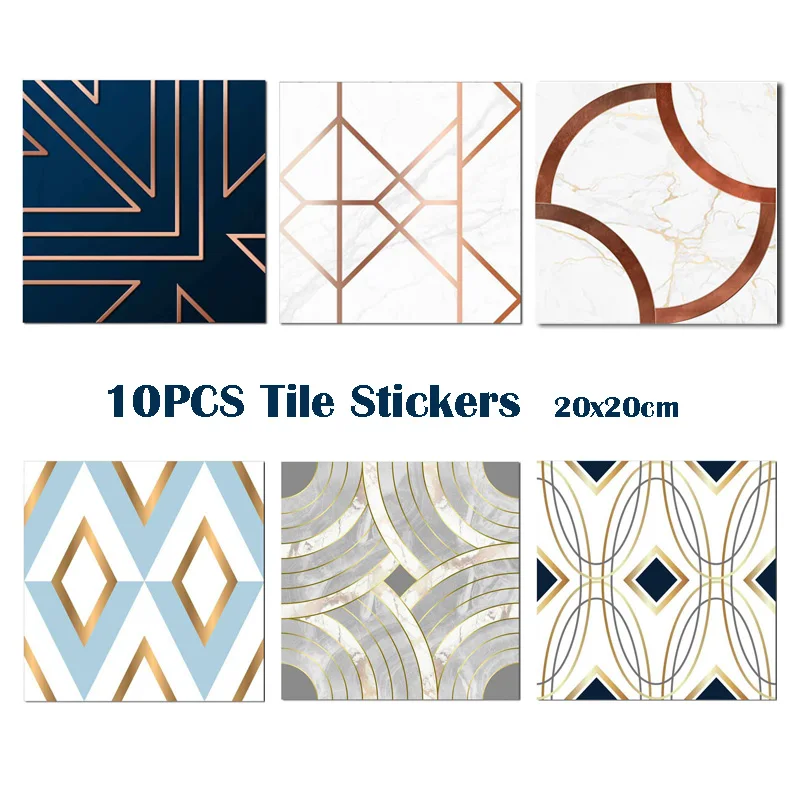 

10PCS/Set Mosaic Modern Tile Wall Stickers DIY Removable Marble with Copper Effect Detail Kitchen Room Home Decor