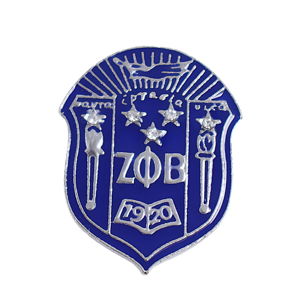 

Fashion Blue Enamel Metal ZPB Shield Brooch for Greek letter society ZETA PHI BETA sorority Symbol Jewelry Brooch