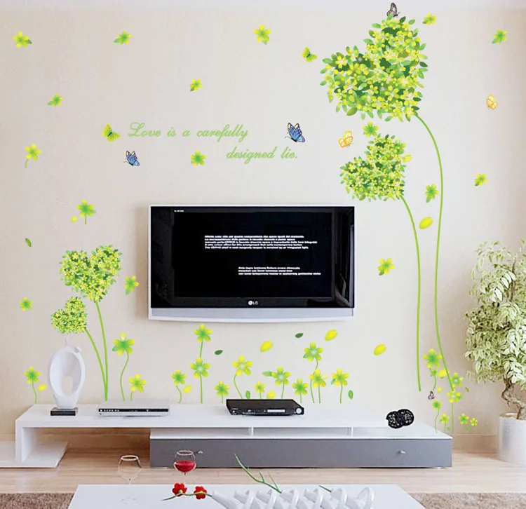 Fresh Green Love Heart Arts Grass Wall Stickers Vanilla Plants Vinyl