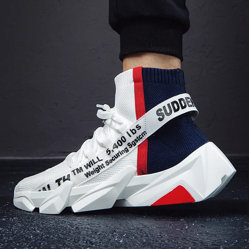 Online 2019 Autumn High Top Socks Sneakers Men Shoes Flyknit Breathable Casual Shoes Man Comfortable Sneakers For Walking BDP018