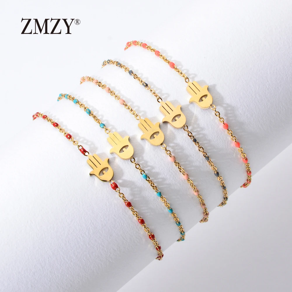 

ZMZY New Stainless Steel Handmade Hamsa Fatima Bracelet Evil Eye Charm Bracelet Jewelry Statement Friendship Bracelets Bangles