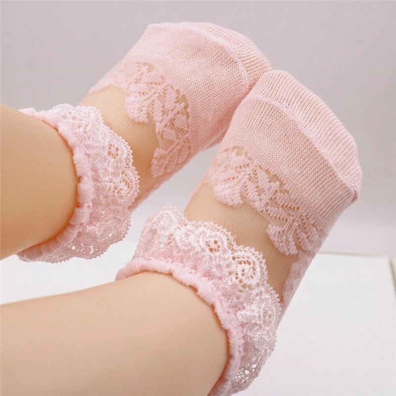 Новые модные милые кружевные носки для девочек детские короткие носки принцессы младенец, девочка, малыш, розовый, белый - Цвет: Розовый