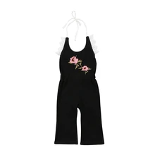 Комбинезон для маленьких девочек с завязками и цветочной вышивкой