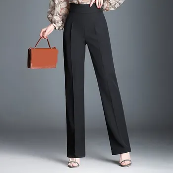 

Fashion 2019 Summer Plus Size Women High Waist Slim Pants Ol Solid Color Wide Leg Pants Fashion Zippers Straight Trousers