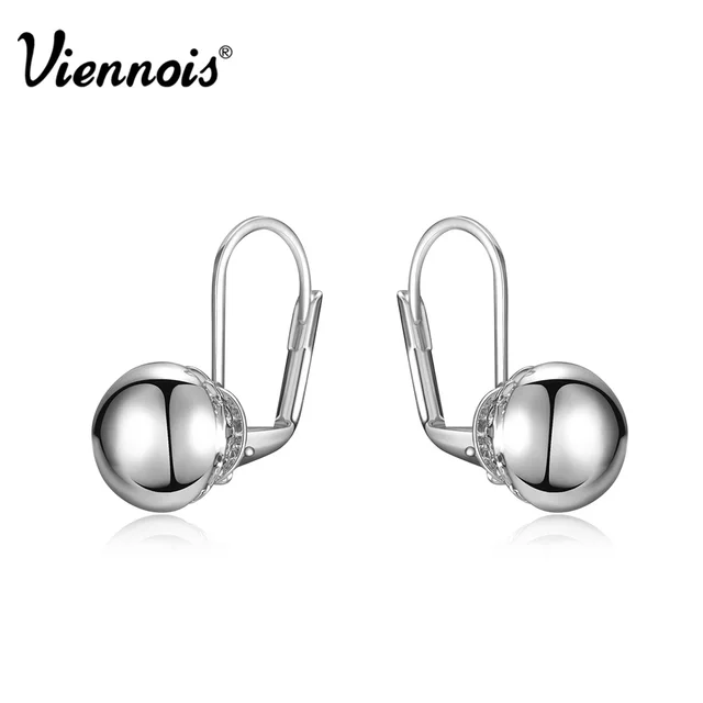 Viennois Silver Rose Gold Color Double Ball Dangle Earrings For Viennois Silver Rose Gold Color Double Ball Dangle Earrings For Woman Small Bell Drop