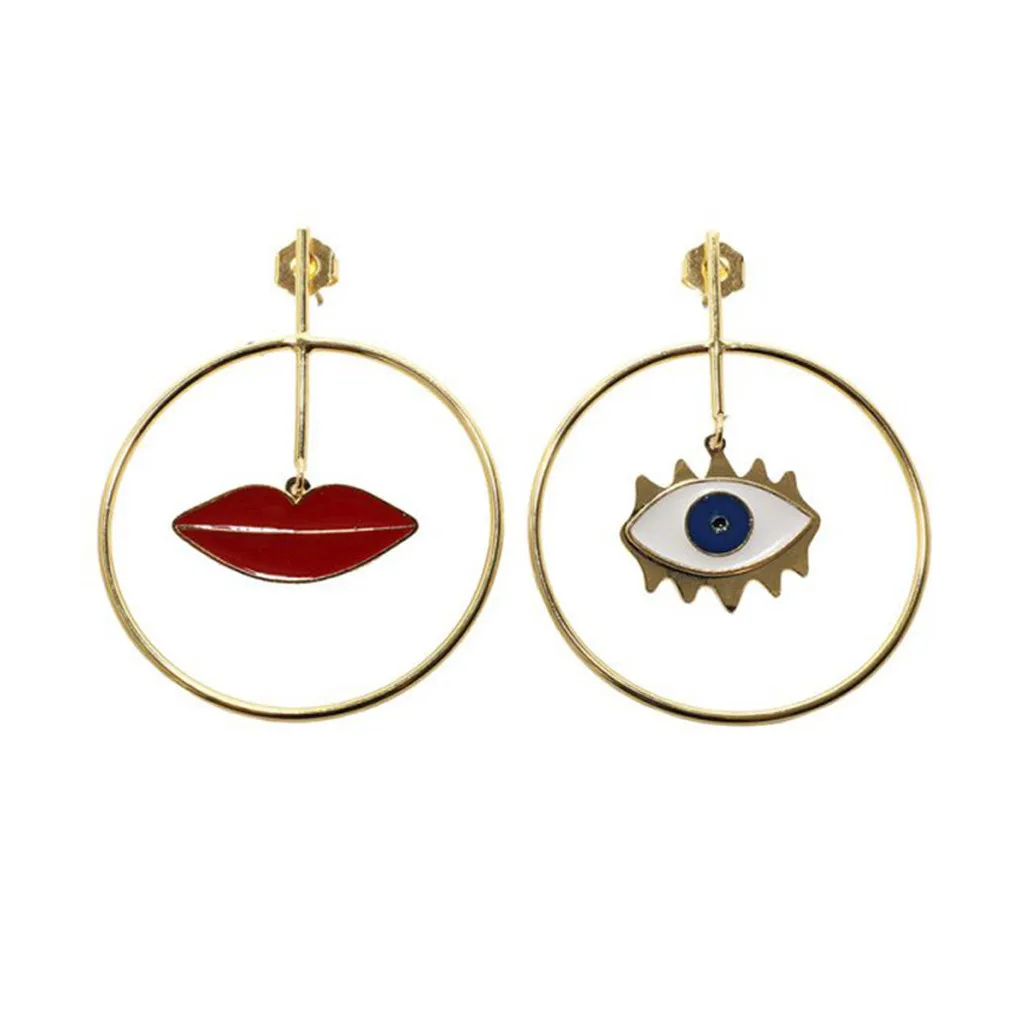 

Vintage Earrings for Women Hyperbole Earrings 2019 Eyes Lips Women Bohemia Hollow Earrings Metal Alloy Geometric Hollow Out NEW
