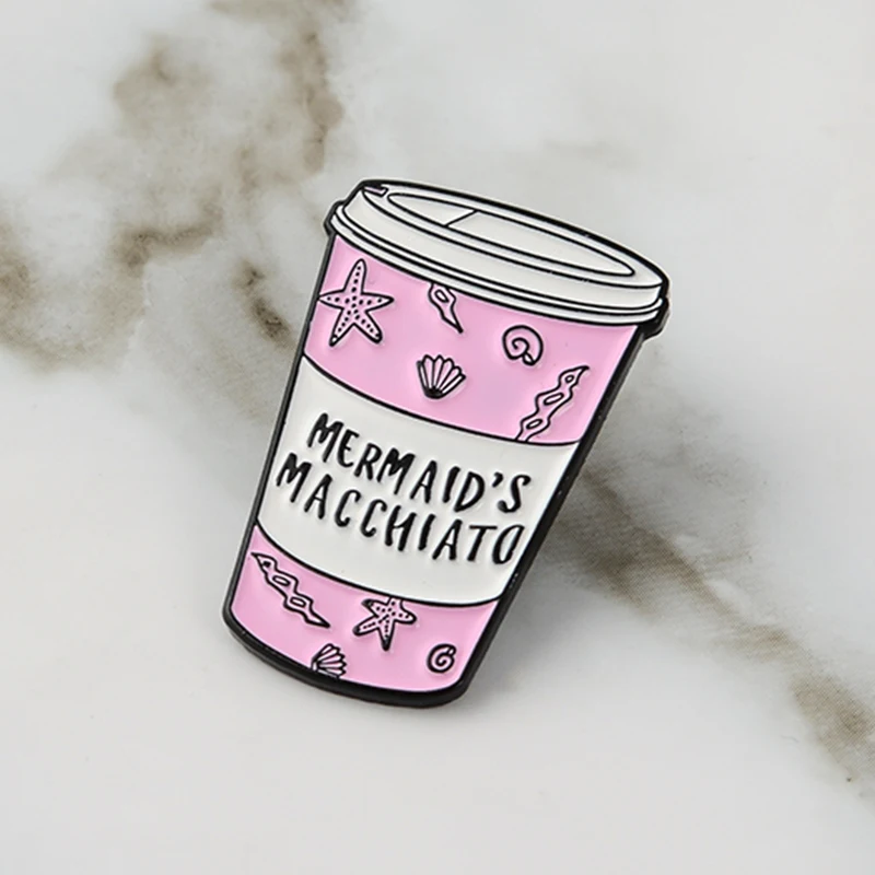 

Cartoon Mermaid's Macchiato Pink Coffee Pin Seashell Sea Mermaid Sea Cuites Badges Lapel pin Brooches for women girl Gifts