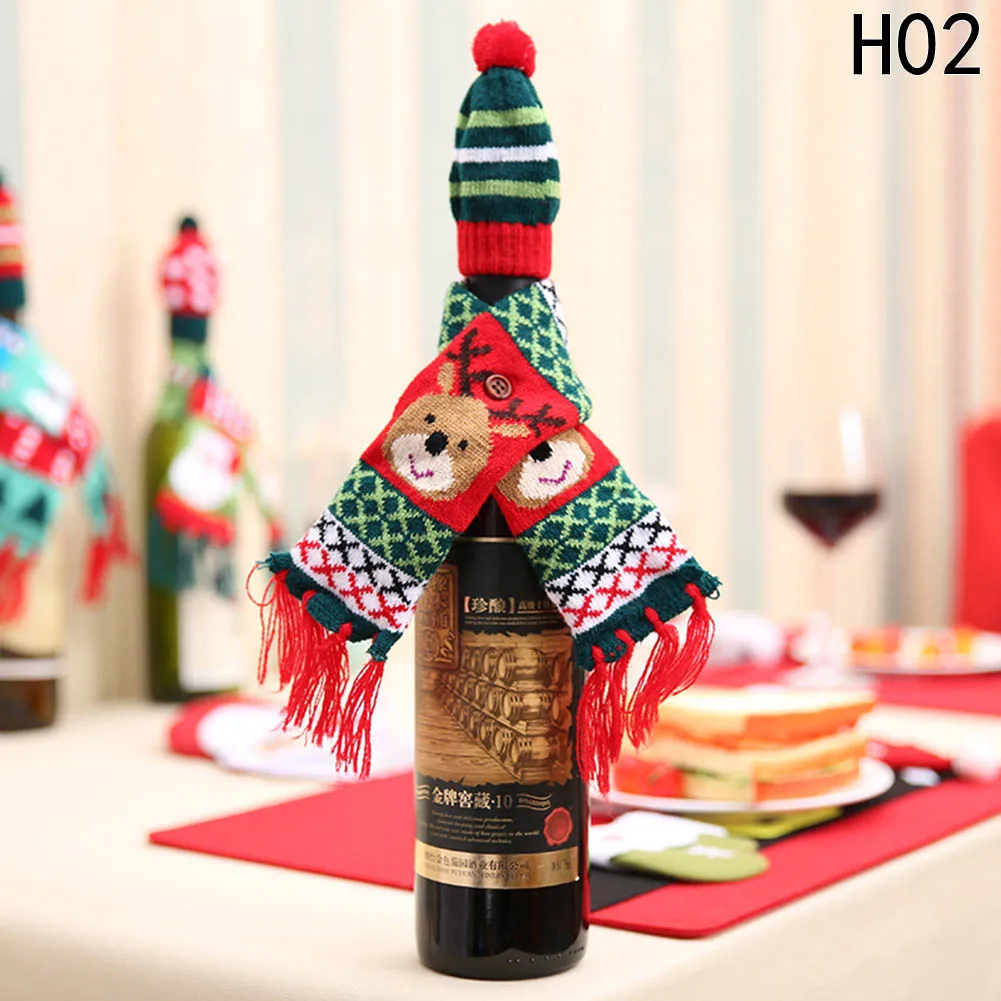 Рождественские украшения для дома, Санта Клаус, крышка для бутылки вина, комплект одежды, шапка, шарф, декор стола, Navidad, подарки на год