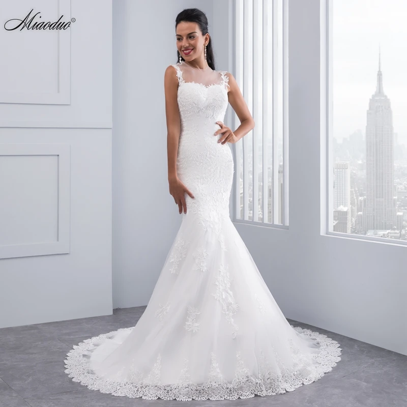 Vintage Mermaid Wedding Dress Full Length Scoop Neck Bridal Gown Sexy Cap Sleeve 2016 Bridal Wedding