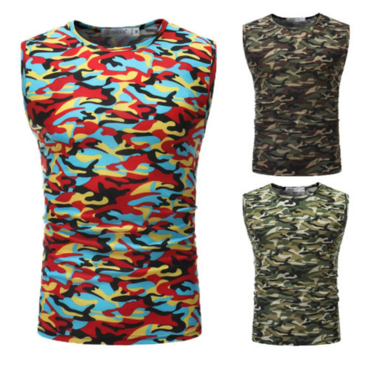 Men Tank Top Sleeveless 2018 Summer Muscle Camo Casual Bodybuilding O Neck Tank Tops-in Tank 