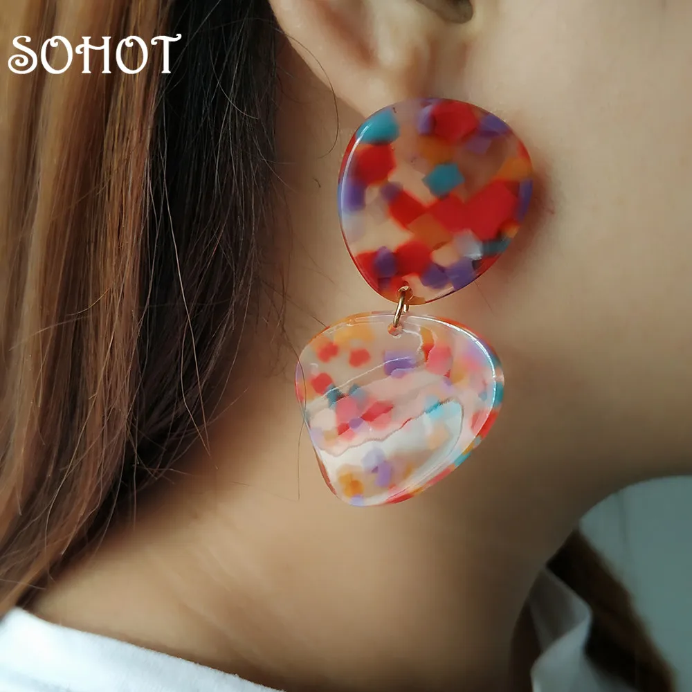 

SOHOT Cute Candy Colorful High fashion Acrylic Drop Earrings Acetic Acid Tortoiseshell Niche Women Bijoux For Beach jewelry Gift