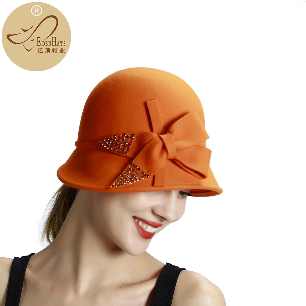 

Ladies Fancy Wool Felt Cloche with Felt & Stone Trim Winter Headwear Elegant Hat W10-3233