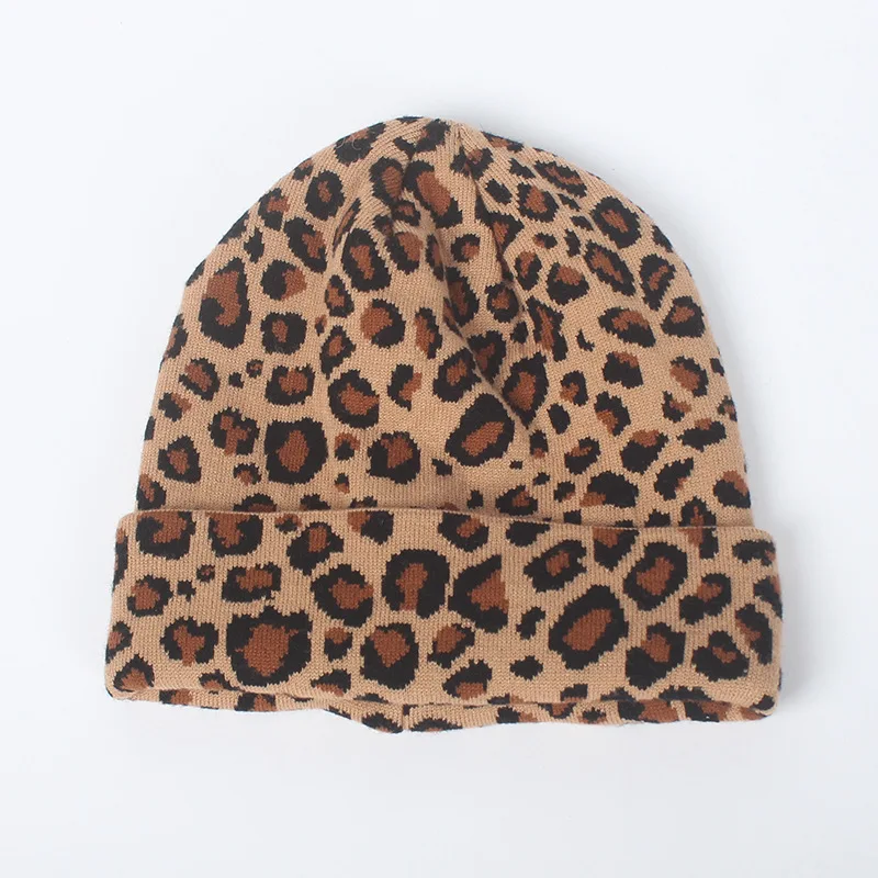 Женская осенняя и зимняя шапка, новая корейская мода, леопардовая шерстяная шапка, Повседневная дикая двойная теплая вязаная шапка