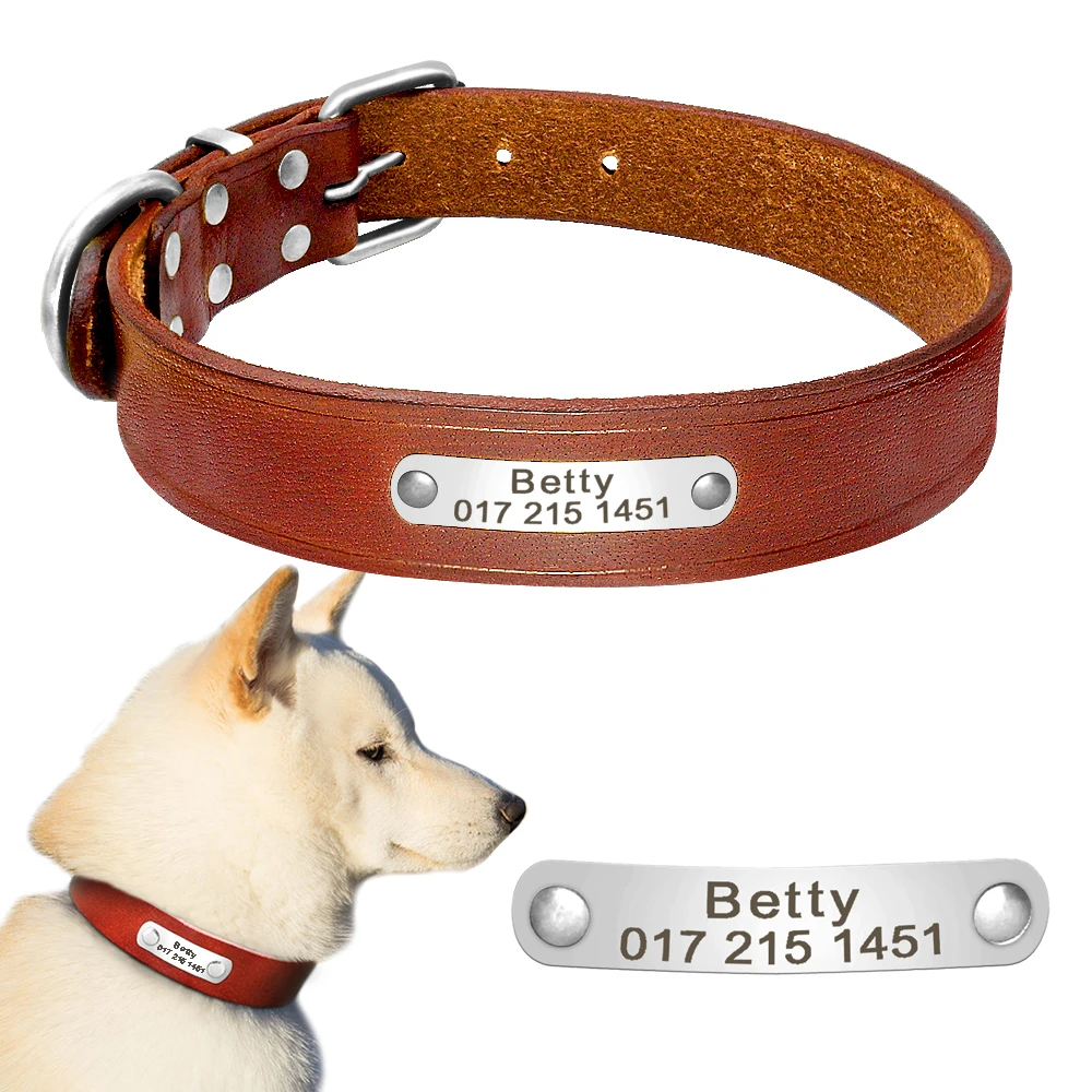 Buy Personalized Real Leather Dog Collar for Dog Adjustable Engraved ID Name