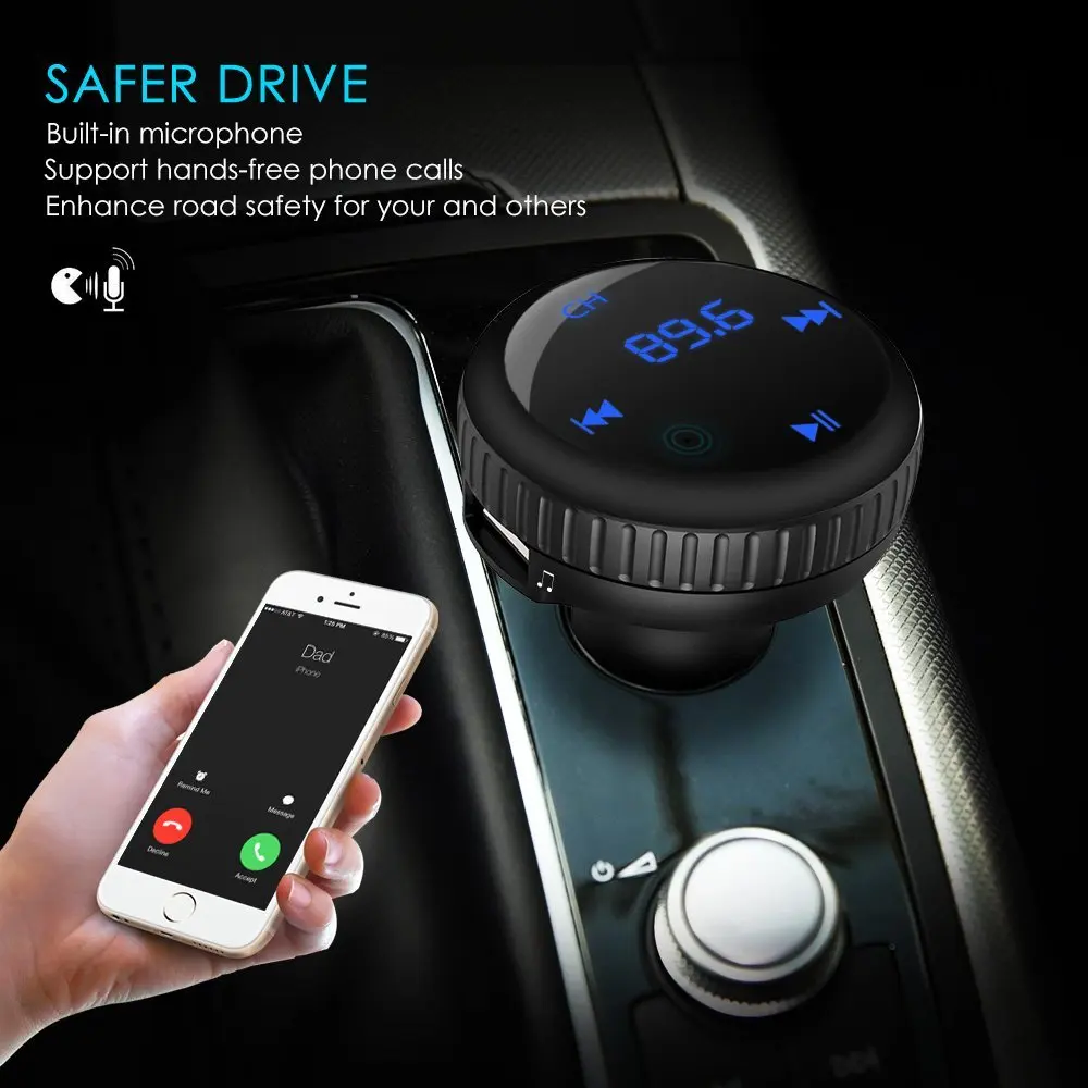 Handsfree Car Kit FM Transmitter Modulator Bluetooth 4.2 Car MP3 Player LED Monitor Dual USB Support TF Card USB Flash Driver