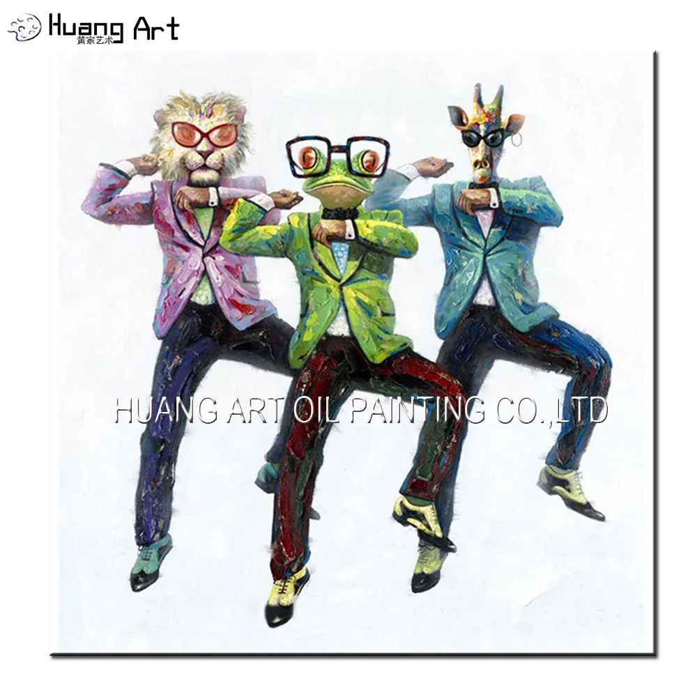 

Gangnam style fun dancing 3 persons abstract animal head human body art work oil painting by hand painted decoration for home