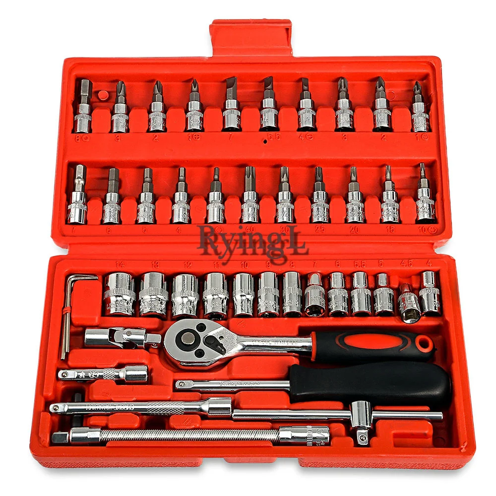 

46pcs 1/4-Inch Socket Set Car Repair Tool Ratchet Set Torque Wrench Combination Bit a set of keys Chrome Vanadium