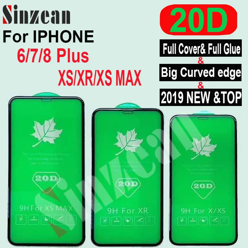 

100pcs For IPHONE 11/XR/XS MAX 20D TOP Full Glass For IPHONE 6S/8/7 Plus 3D Big Curved Edge Tempered Glass Screen Protector
