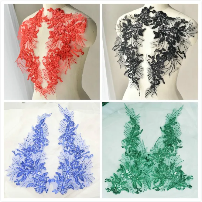 

White Black Red Embroidered Car Bone Lace Sequins Flowers Bridal Jewelry Handmade DIY Material Applique Accessories 3Piar/6Pcs