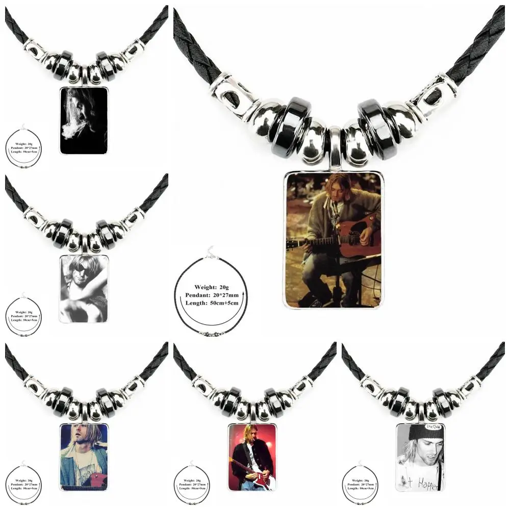 

EJ Glaze 2018 Nirvana Kurt Cobain For Women Necklace Glass Cabochon Black Leather Bead Pendant Chain Vintage Choker Statement