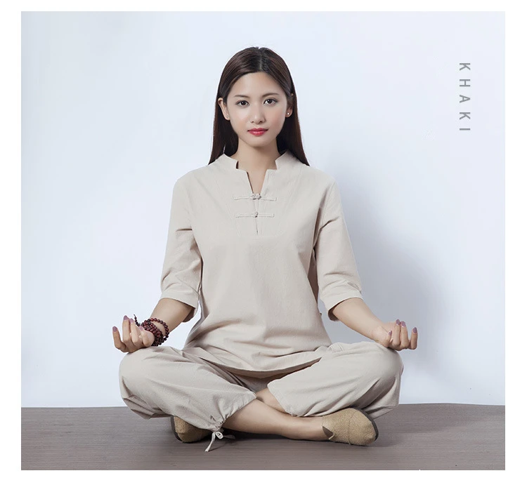 Women Chinese Traditional Tang Suit Tai Chi Yoga Clothing Three Quarter