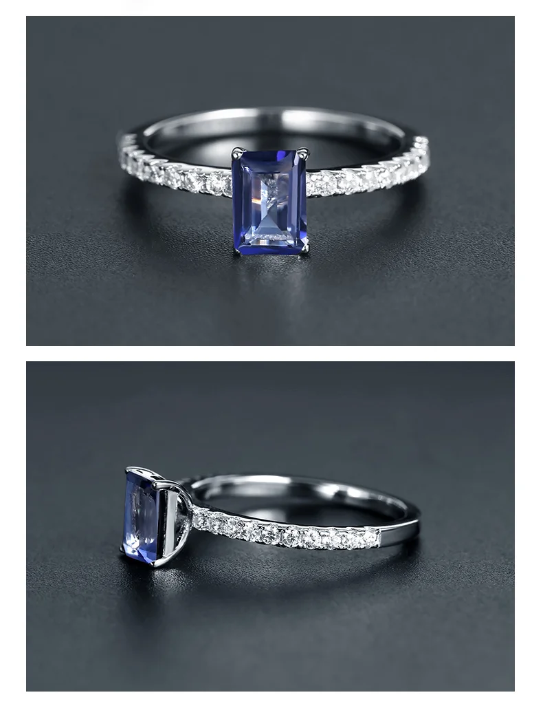 Gem's Ballet 1.15Ct натуральный иолит синий мистик кварц 925 пробы серебро обручальные кольца для женщин ювелирные украшения