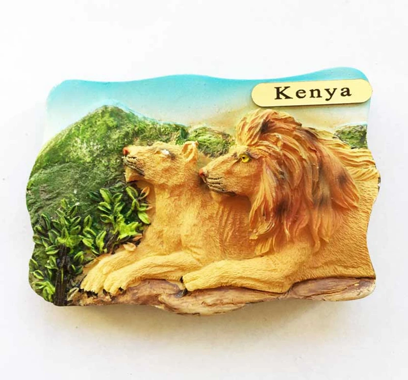 Handmade Painted African Kenya Lion 3D Fridge Tourism Souvenirs