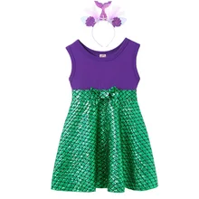 MUABABY/летнее платье Русалочки для девочек; Детский Повседневный хлопковый сарафан без рукавов с принтом Ариэль; Детский костюм принцессы для дня рождения