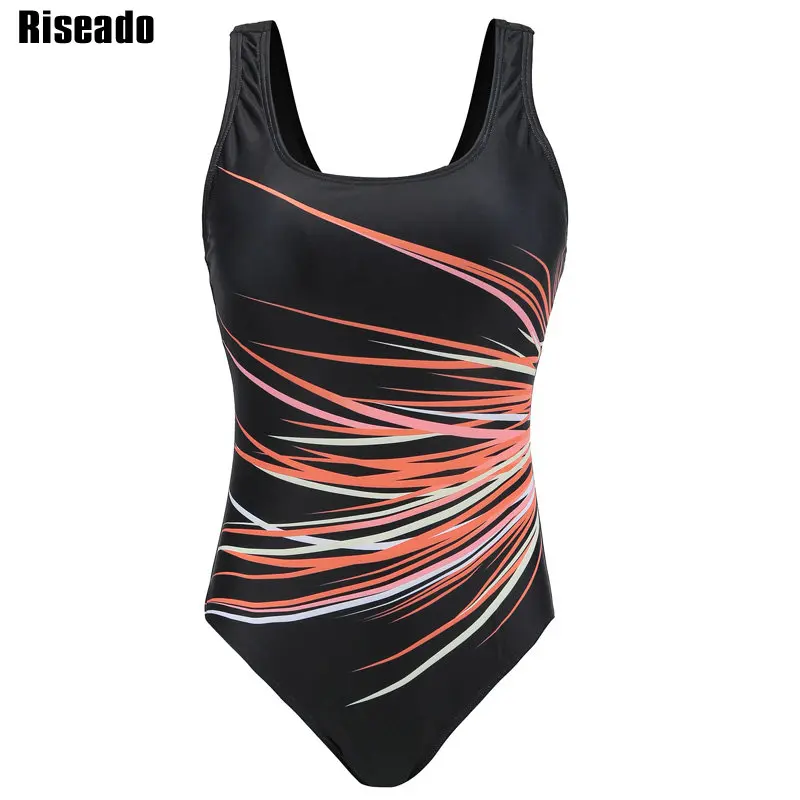 Riseado One Piece Swimsuit 2019 Sport Swimwear Women Swimming Suit Digital Printing Racer Back Bathing Suits Plus Size XXXXL