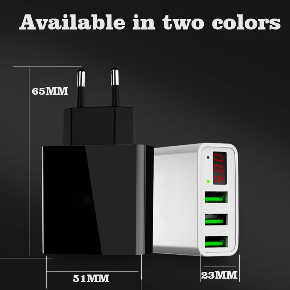 USB Charger 3A LED Display Universal Mobile Phone USB Charger Fast Charging Wall EU Charger For iPhone Samsung Xiaomi LG3