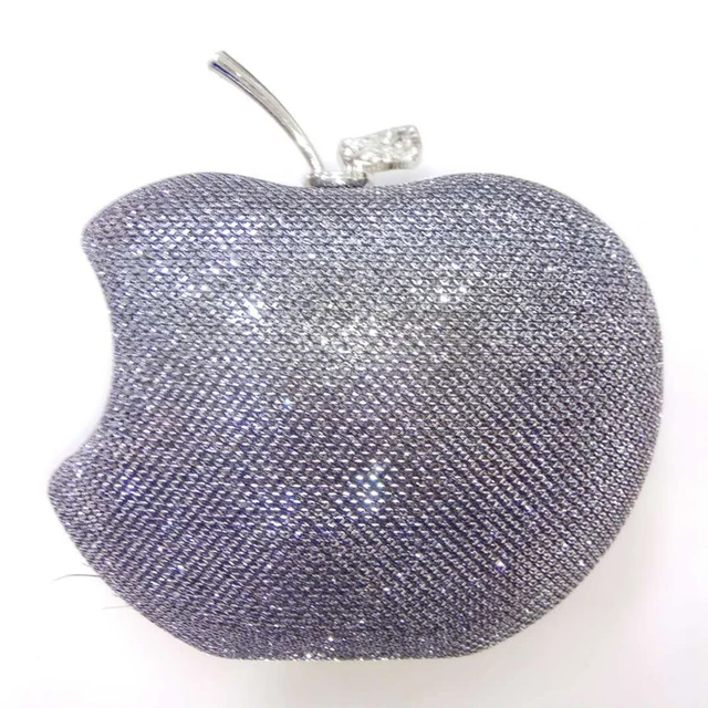 Apple-Clutch mit Kristallverzierung, 15x11,5 cm, Silber