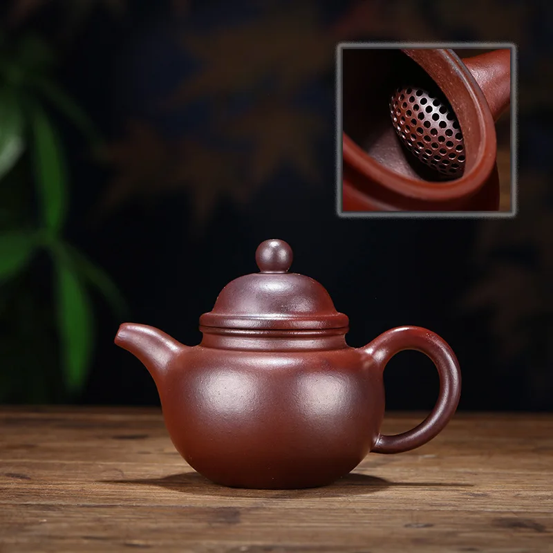 

Yixing Manual Dark-red Enameled Pottery Teapot Raw Ore Bright Red Burning Balls With Gowns And Wood Teapot Kung Fu Tea Have Gift