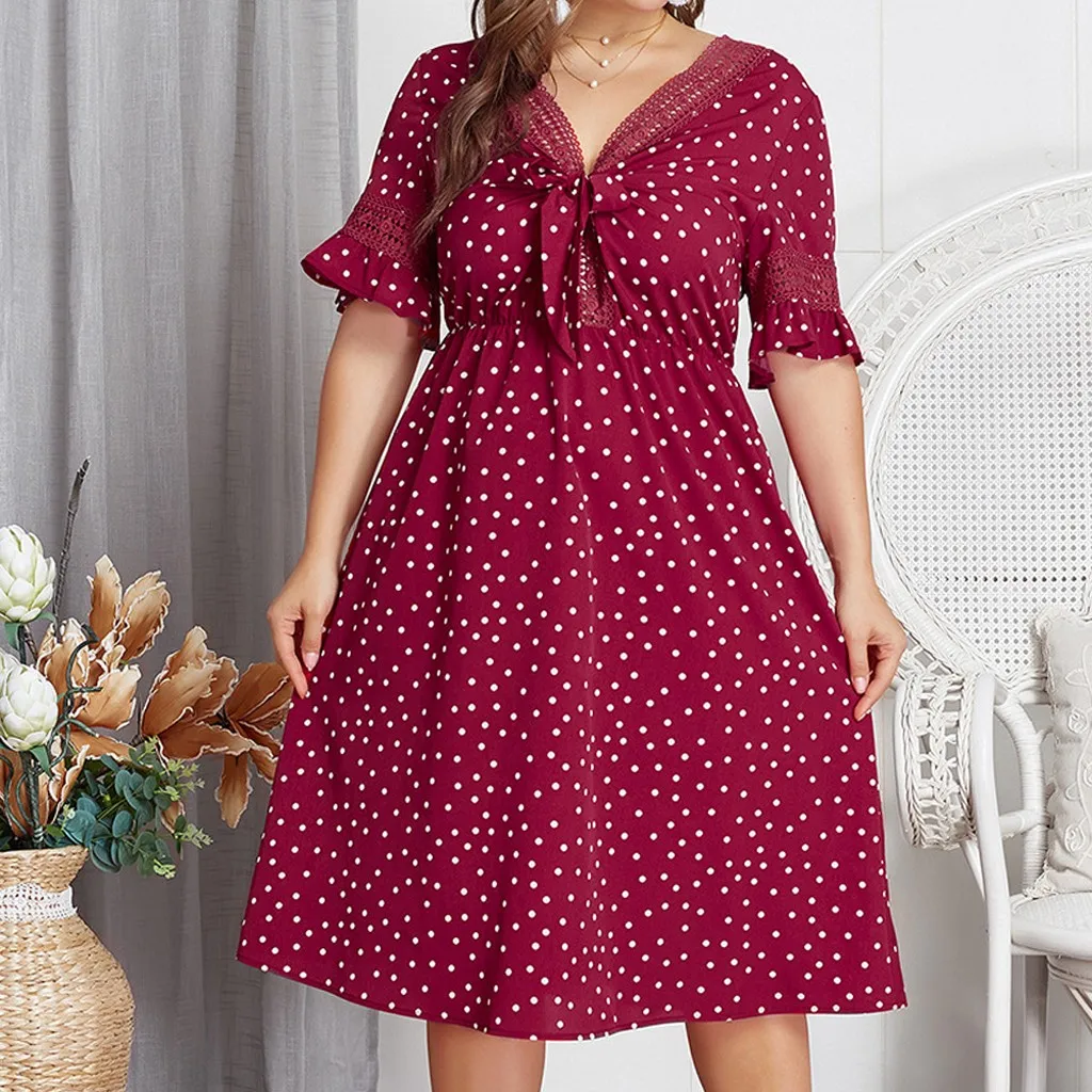 JAYCOSIN летние женские платья размера плюс, красные женские летние платья в горошек, свободные винтажные платья в стиле ампир, одежда на бретельках длиной 9508