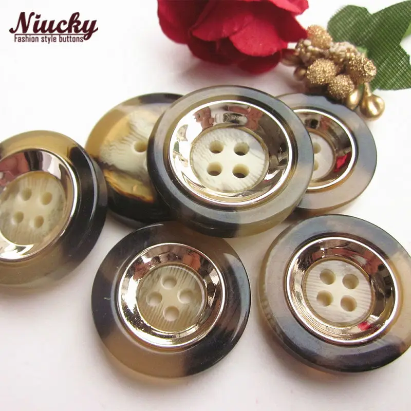 

Niucky buttons 18mm - 30mm 4 holes light brown double combined resin buttons for sewing bontique fashion coat buttons R0201d-001