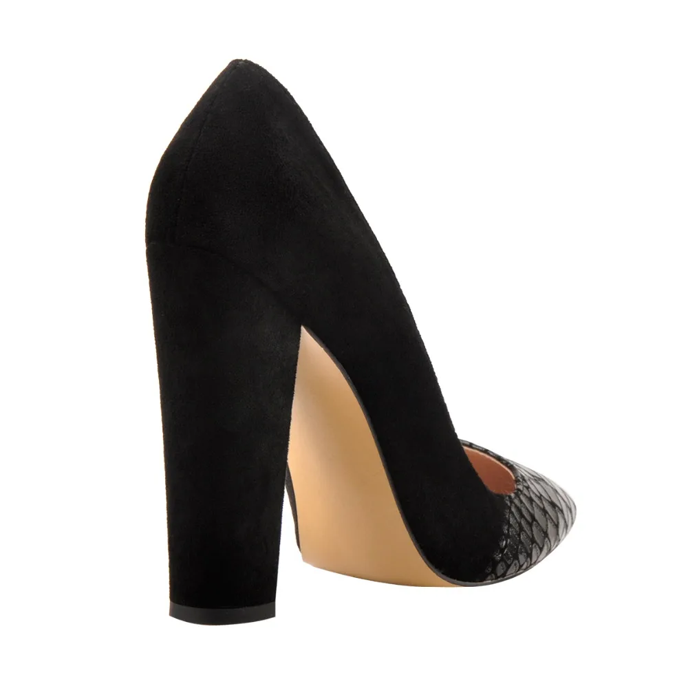 Onlymaker Classic Women's Heels Pointed Toe Block Chunky heel Slip On Shoes Wedding Office Pumps Faux Suede Black big Size 15