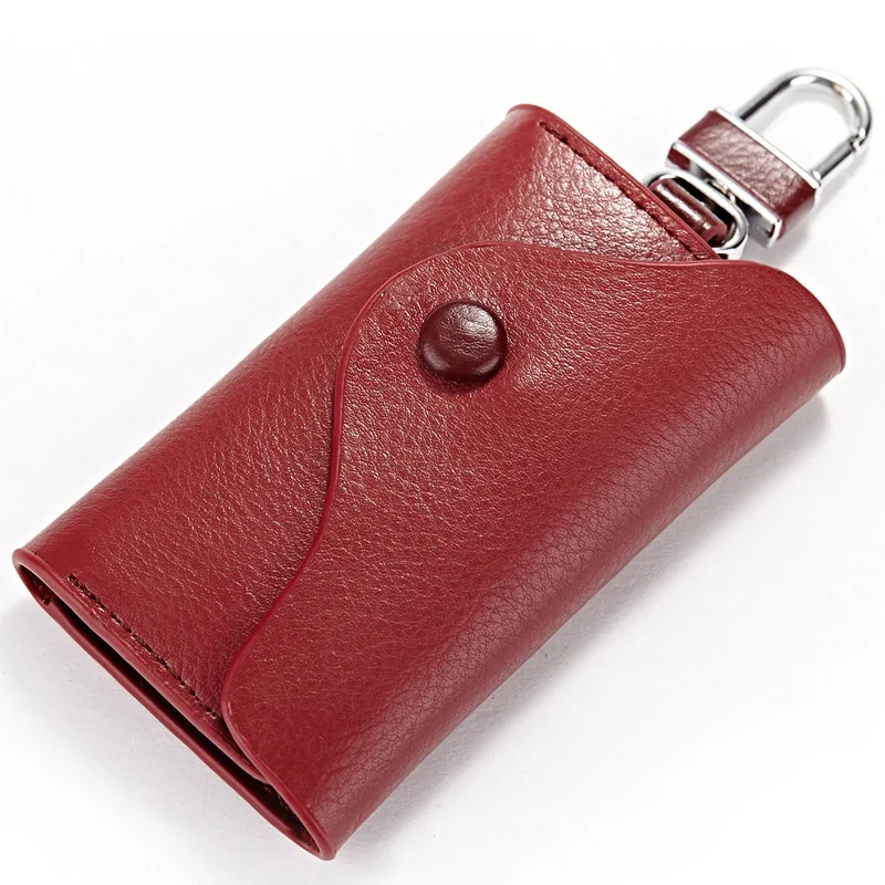 Genuine Leather Key Chain For Men High Quality Key Holder Wallet Male Car Keys Cover Organizer Man Key Case Bag - Цвет: Wine Red