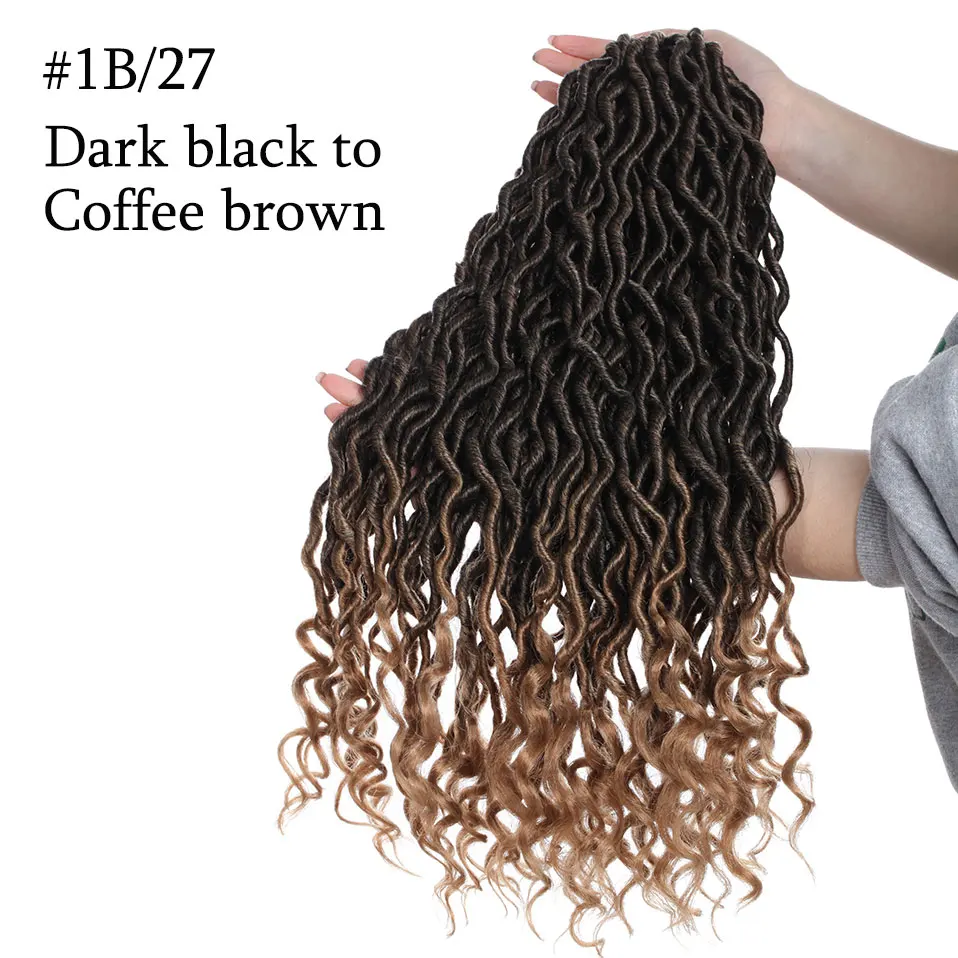 SNOILITE 20 дюймов богиня Омбре Faux locs волосы для заплетания, кудрявые 24 Ранда/упаковка богемные синтетические жгуты для вплетания волос - Цвет: black-coffee brown