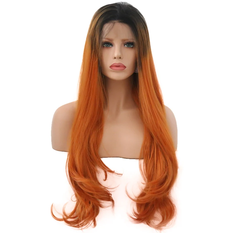 

Charisma Hair Wigs For Black Women Synthetic Lace Front Wig Long Wavy Full Density Hair Black to Orange Ombre Lace Wigs