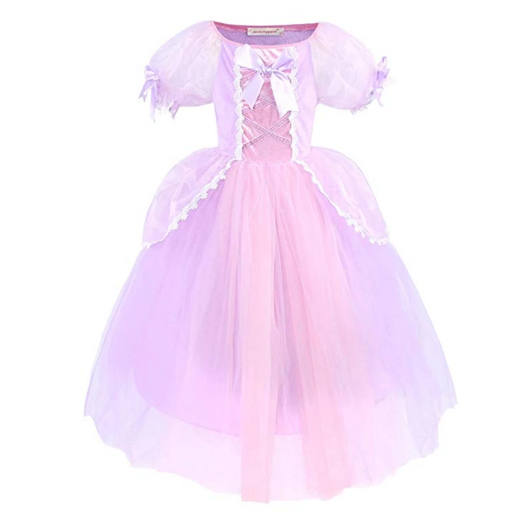 

FINDPITAYA Girls Princess Rapunzel Dress Kids Puff Sleeve 6 Layers Fluffy Tangled Party Cosplay Costume Girl Halloween Ball Gown