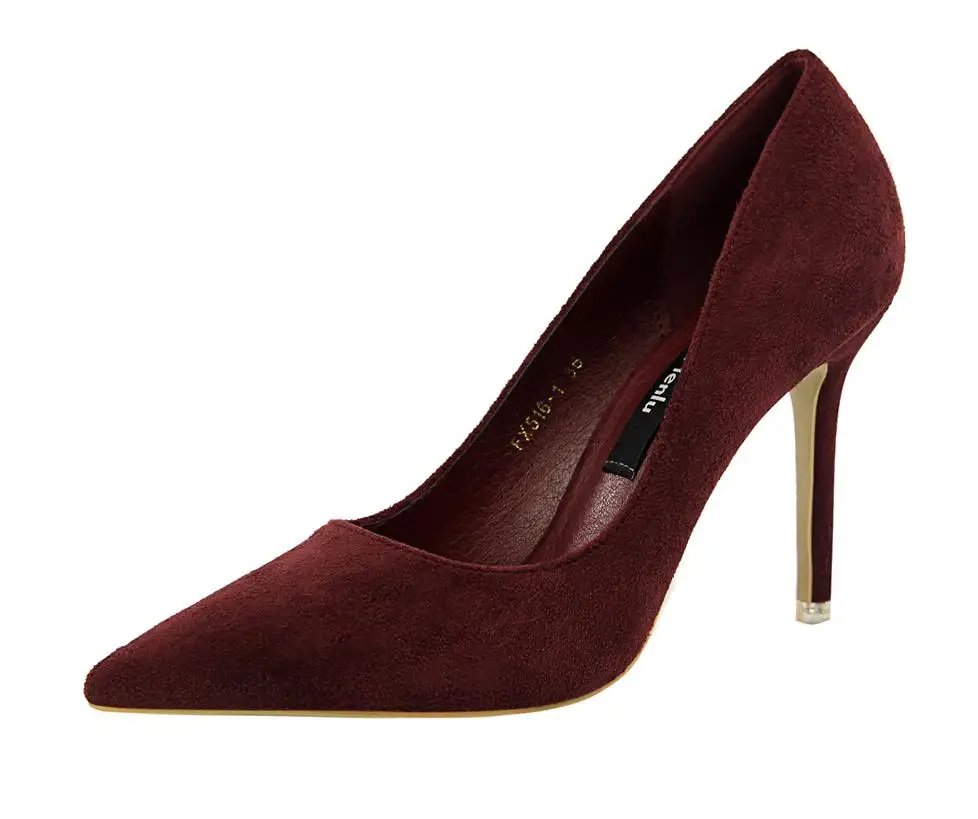 Autumn and winter black red nude color matte suede pointed high heels superfine with shallow mouth women's shoes wedding